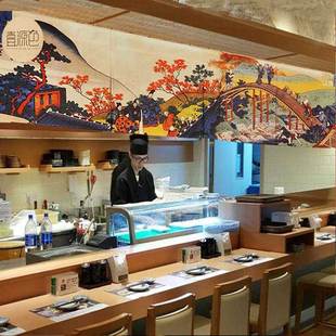风景寿司店暖帘吧台u布帘家用厨房餐厅隔断布艺门帘可定制 日式