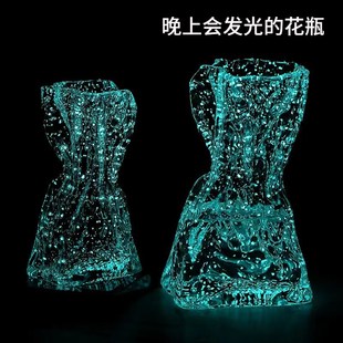 ins网红夜光荧光折纸花瓶创意玻璃透明插花玫瑰鲜花客Y厅餐桌摆件