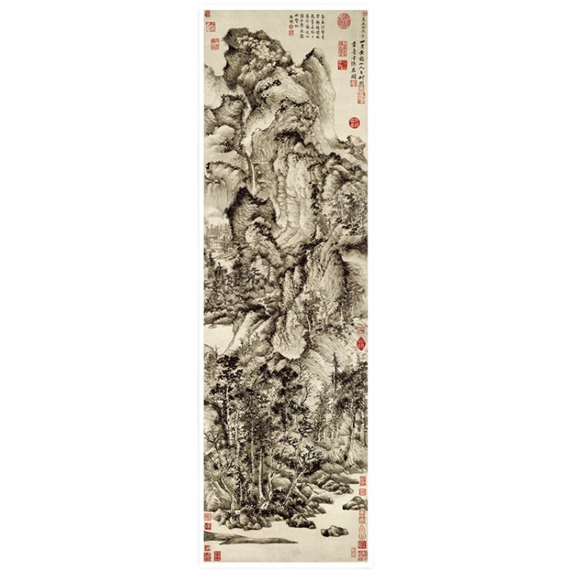 元王蒙青卞隐居图真迹原大复制品高微喷写意山水画国画装饰画