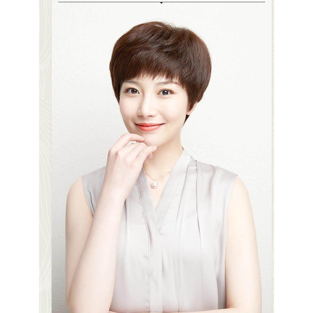 假发女短发中年头发女士中老年短直发真人发丝全头套式自然妈妈款