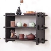 日式 茶架茶杯架展示架墙上壁挂置物架茶道古董博古茶壶架博古架