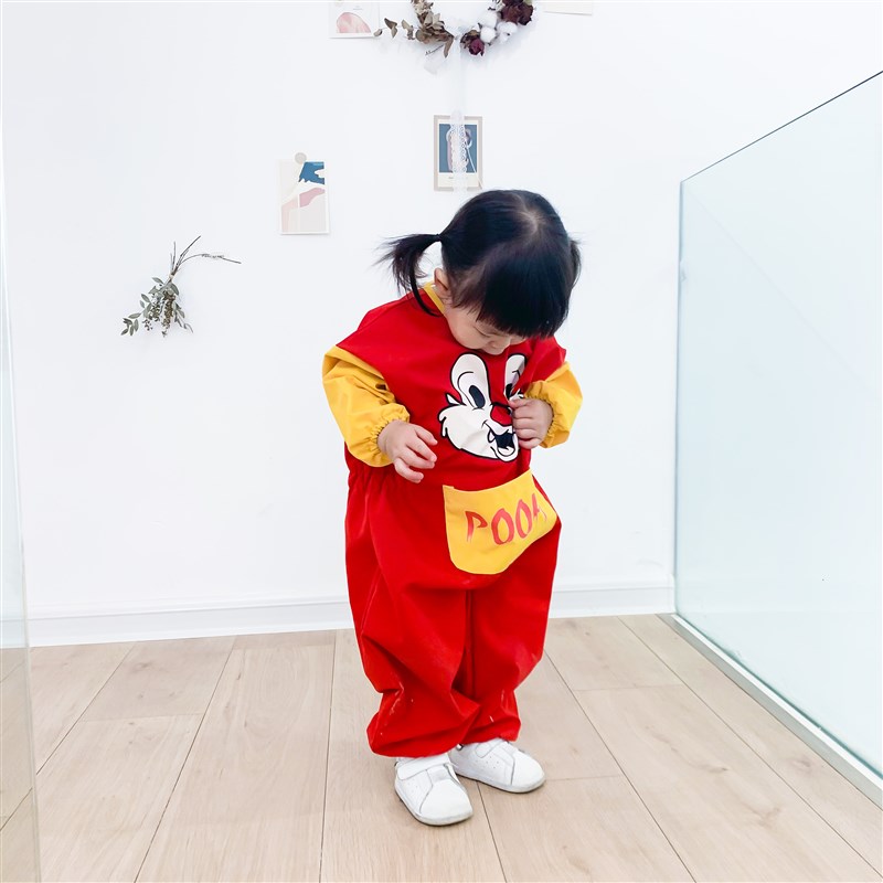 宝宝吃饭罩衣防水连体衣婴儿爬爬服儿童画画全身防脏爬行秋冬外穿