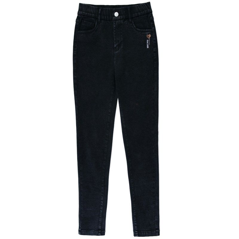 大码中年妈妈松紧裤2023春秋新款高腰显瘦弹力雪花仿牛仔裤小脚裤