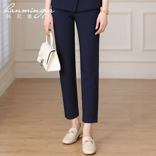 韩茗雅职业西装裤女西裙2024新款高腰烟管直筒裤修身显瘦正装裤子