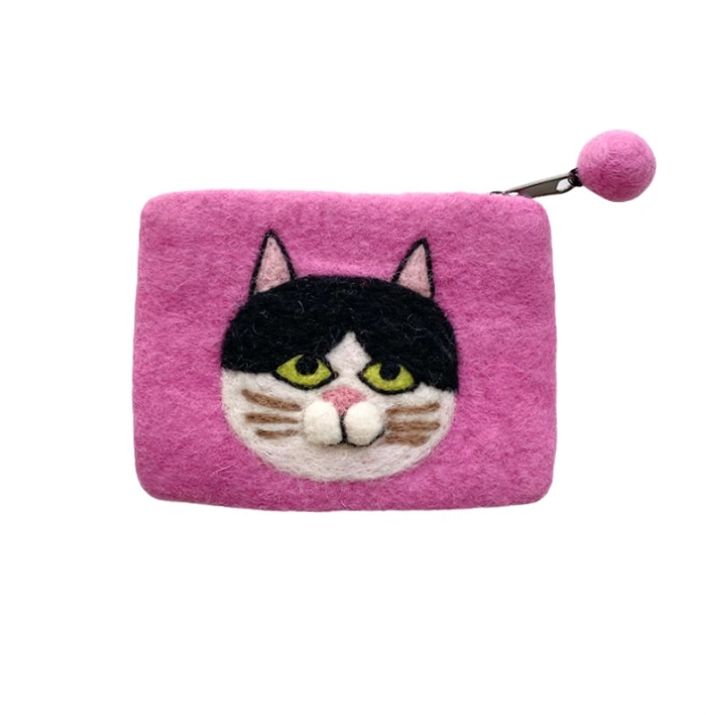 可爱羊毛毡创意零钱包尼泊尔手工动物河马包包纯羊毛零钱包