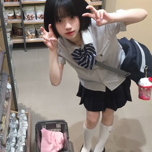 星星抱月球草稿纸jk制服格子白色衬衫 上衣高中生学院风 女春夏短袖