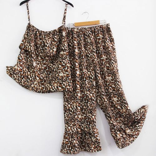 吊带防凸点睡衣女士夏款棉绸甜美公主风喇叭裤套装家居服夏季大码