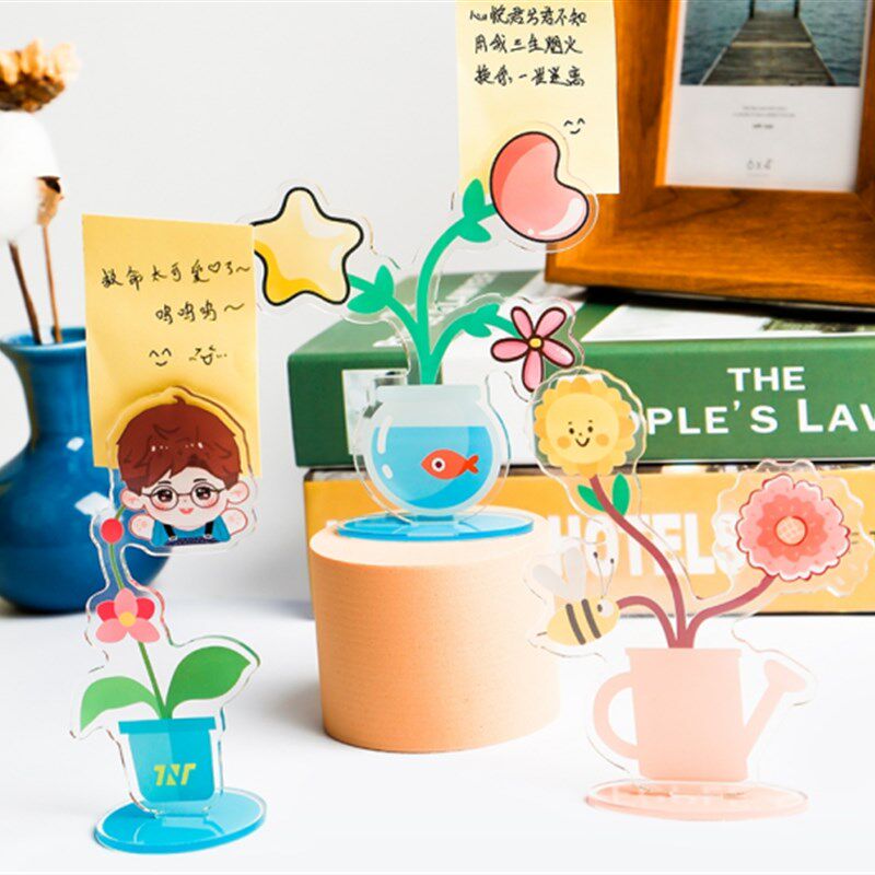 定制亚克力便签夹桌面摆件照片留言便条夹子立式创意摆件卡通花朵