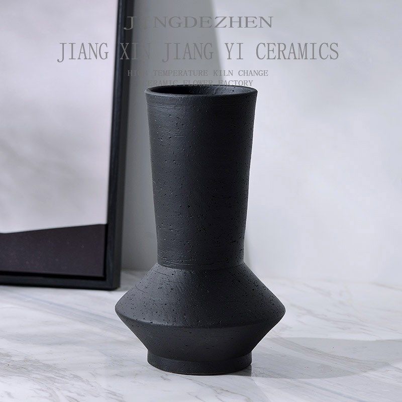 新中式黑色禅意土陶粗陶陶罐花瓶高级感陶瓷摆件酒店样板间装饰品