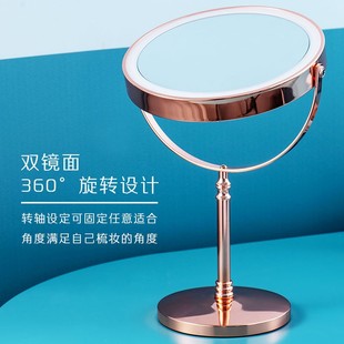 led双面镜子10倍放大化妆镜台式 桌面带灯十倍黑头梳妆便携金属镜