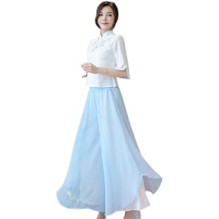 改良汉服女春秋季2021新款复古装套装中国风裙裤两件套旗袍连衣裙