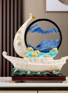 纯手工米白打点流沙画 沙漏一帆风顺摆件 家居玄关装饰品
