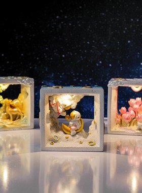 发光宇航员麋鹿小夜灯摆件创意卧室书房桌面装饰品送儿童生日礼物