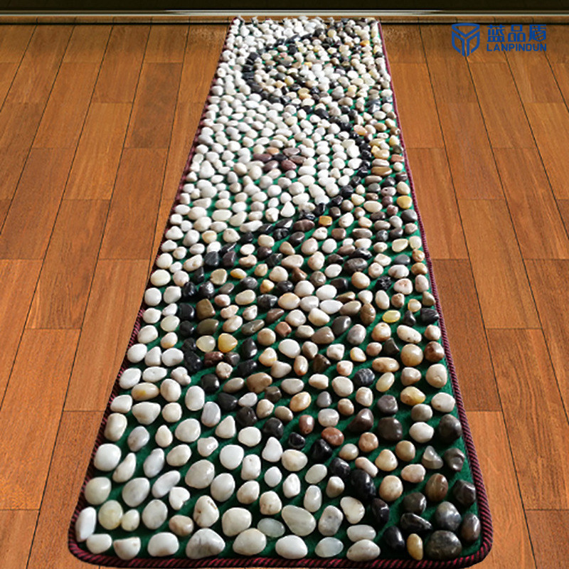 蓝品盾彩白密拼雨花鹅卵石足底按摩垫脚底健康石头路家居足疗走毯