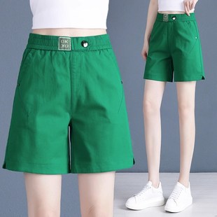 a字阔腿五分中裤 休闲牛仔短裤 松紧高腰宽松薄款 夏季 女2024年新款