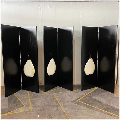 可定制日式小众手绘梨人物抽象实木艺术折叠设计师款中古屏风隔断