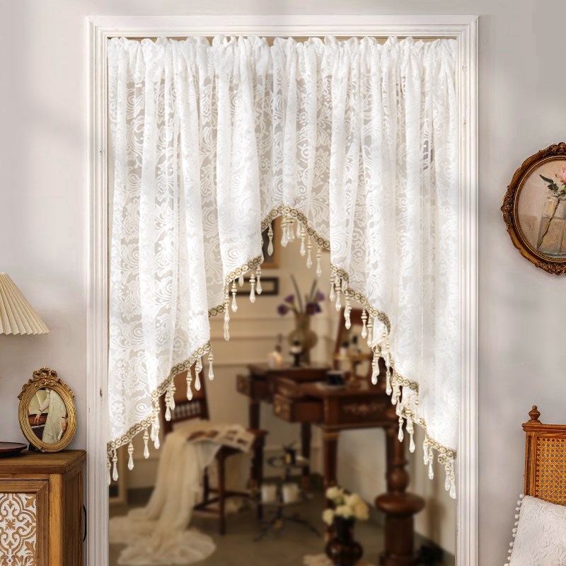 法式复古门帘隔断走廊三角帘厨房卧室短帘半帘窗幔帘头免打孔田园