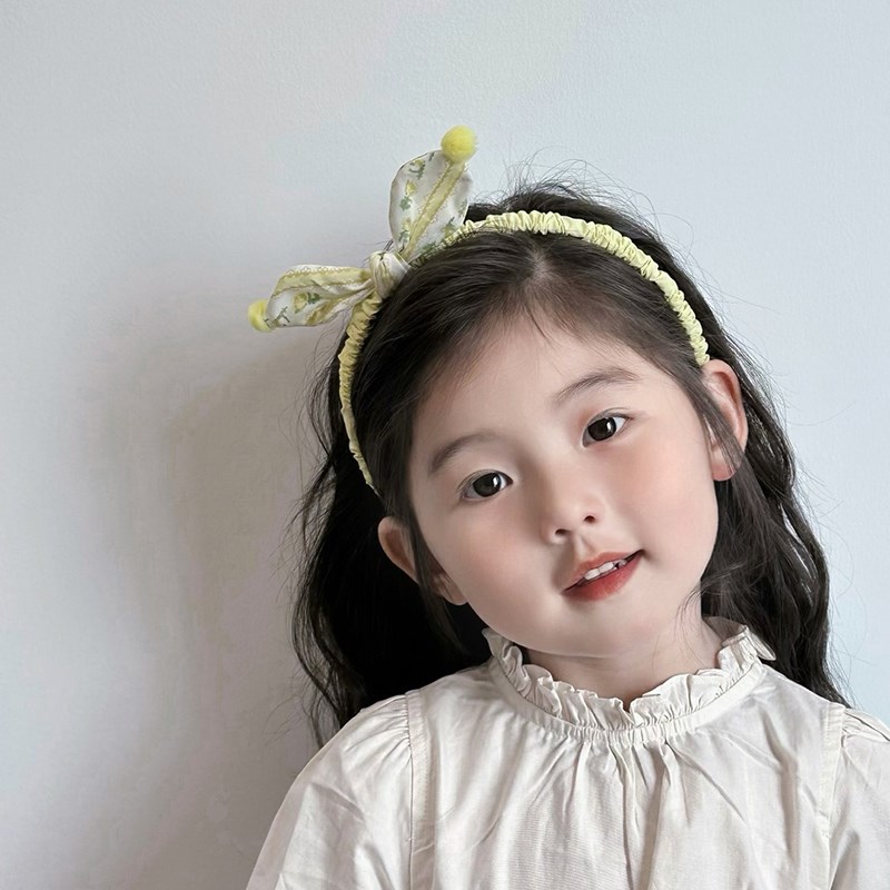 儿童可爱毛球布艺兔耳朵碎发头箍小女孩田园清新碎花发箍女童发饰