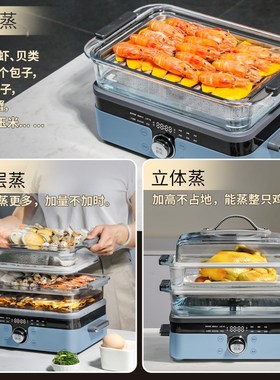 洁氏海鲜蒸汽锅玻璃电蒸锅家用2025多功能桑拿蒸煮炖一体蒸锅406A