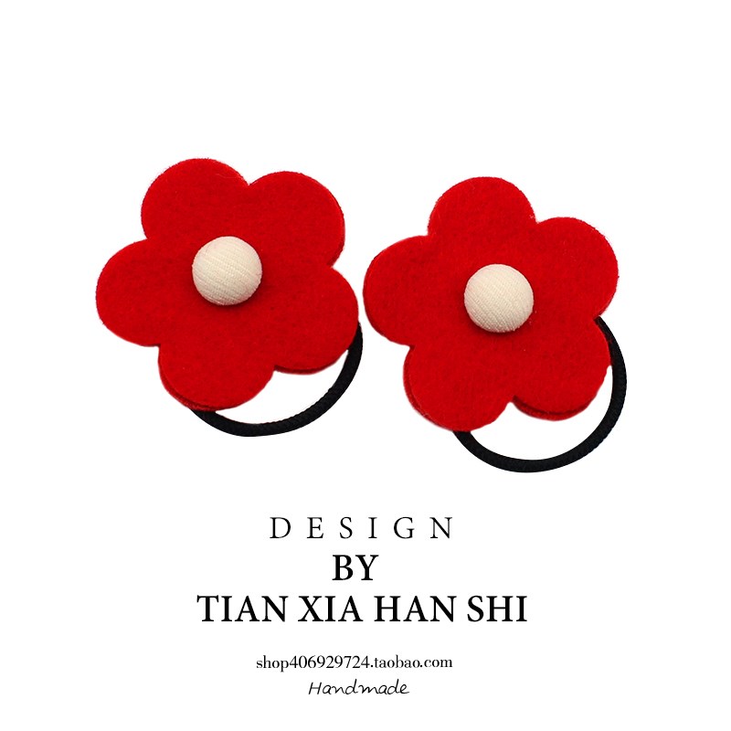 韩国儿童毛呢花朵发圈圆球一字夹子套装宝宝侧边刘海碎发夹红头绳