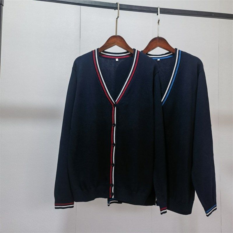 纯棉针织毛衣外套校服毛线衣V领长袖英伦开衫针织衫男女情侣毛衣