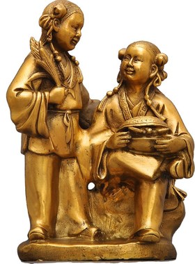 和合二先黄铜摆件家居客厅卧室婚房装饰品婚姻新婚结婚礼物工艺品