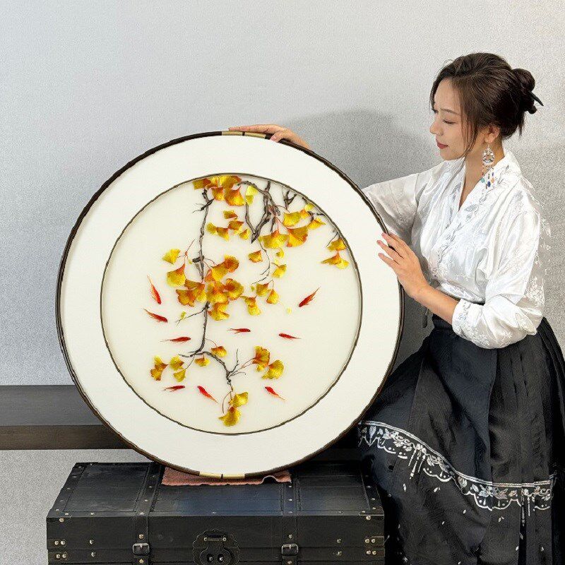 新银杏叶客厅玄关背景墙刺绣挂画 画成品中艺术装饰画 画