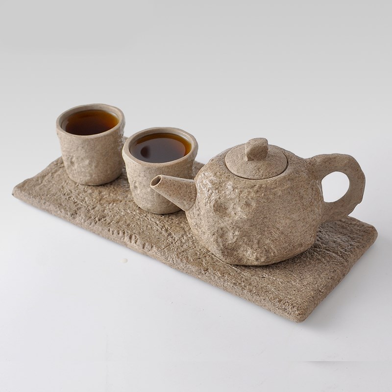 粗陶仿石头茶壶茶杯一壶两杯精品茶具礼品装