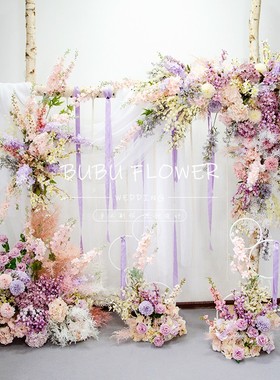 新款清新粉紫色花艺拱门婚礼装饰花舞台幸福门软装饰品婚庆道具花