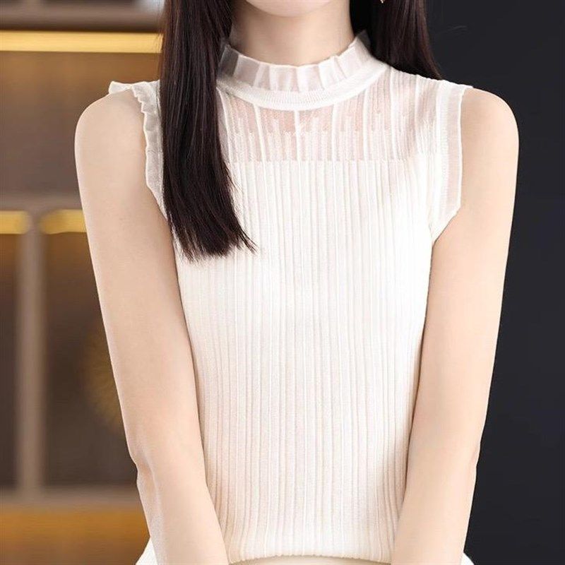白色上衣蕾丝针织打底衫法式无袖吊带背心女半高领内搭西装,女装/女士精品,背心吊带,淘宝优惠券,粉丝福利购,淘宝优惠卷