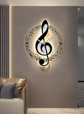 黑白简约客厅音乐钟表装饰画创意个性家用时尚装饰时钟挂墙壁画