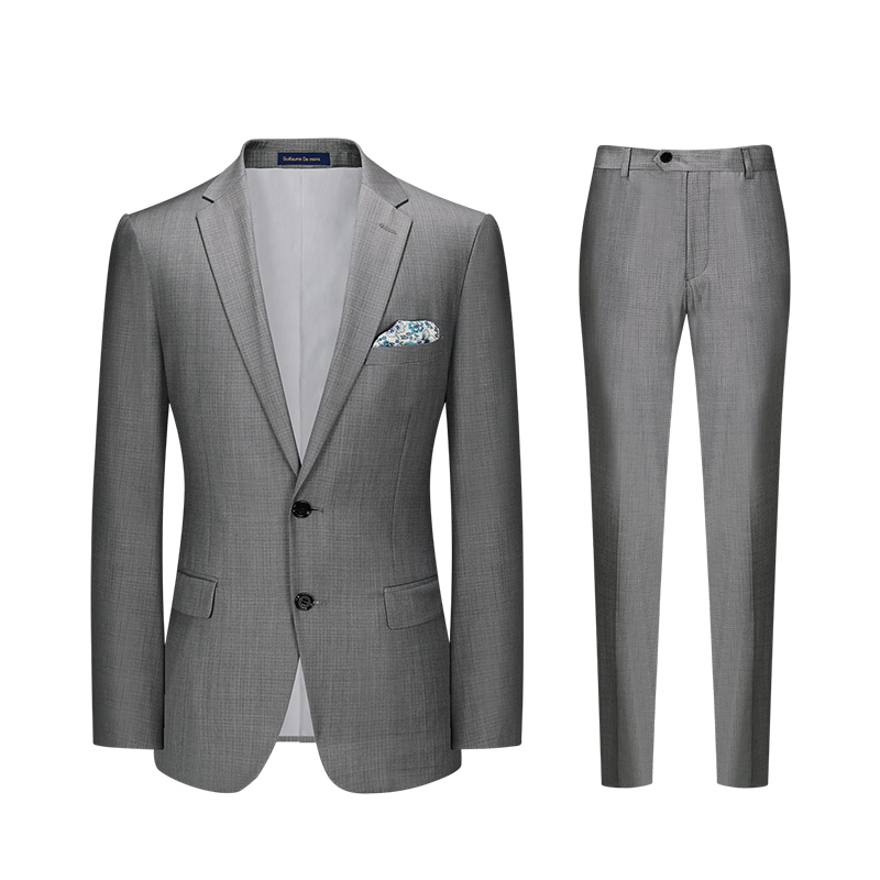 澳嘉男士灰色羊毛西服套装定制正装新郎结婚礼服三件套休闲西装男