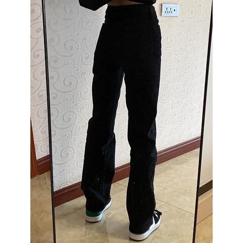 黑色加绒牛仔裤女大童装初中学生秋冬冬季烟管裤女孩儿直筒长裤子