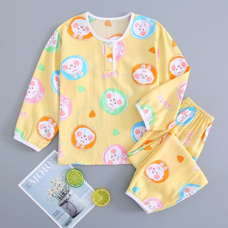 儿童睡衣夏季薄款棉绸长袖防蚊裤男童女童宝宝小孩绵绸家居空调服,童装/婴儿装/亲子装,家居服套装,淘宝优惠券,粉丝福利购,淘宝优惠卷