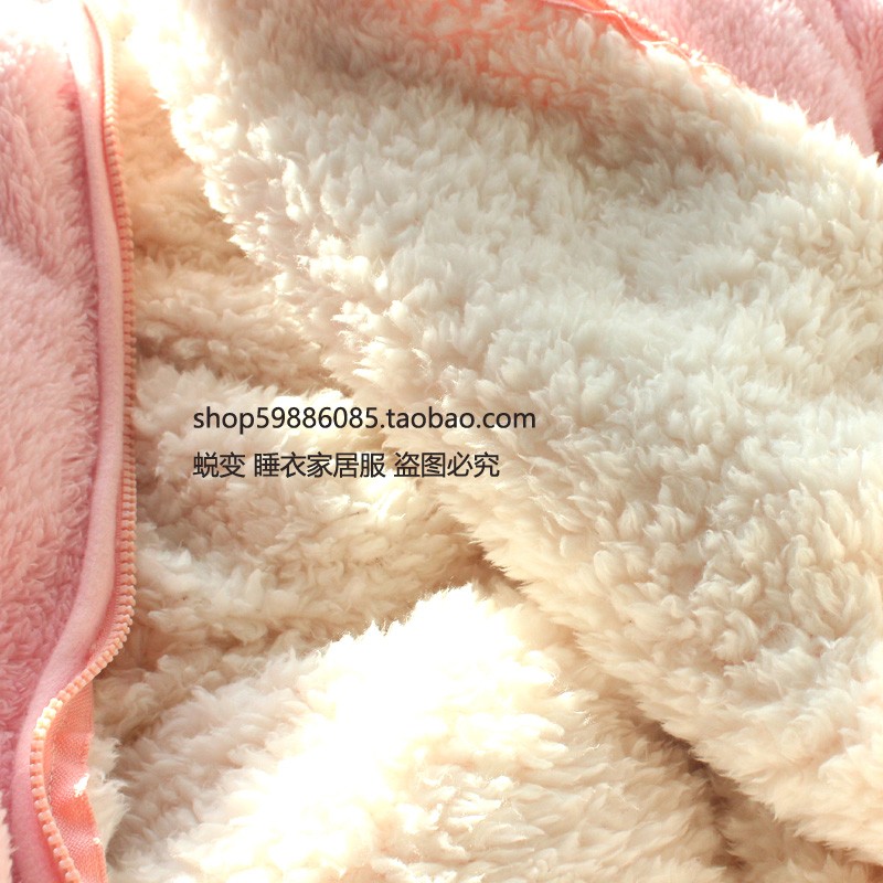 加厚保暖羊羔绒毛绒可爱兔连帽家居服女秋冬季双层可爱萌睡衣套装