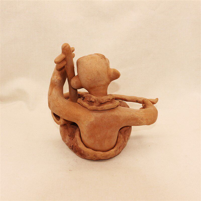 手工陶艺人物摆件 陶瓷人物 陶土摆件  酒店装饰 粗陶人物 拉二胡