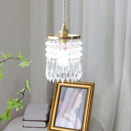 轻奢卧室床头吊灯法式水晶灯美式珍珠衣帽间飘窗玄光过道吧台铜灯