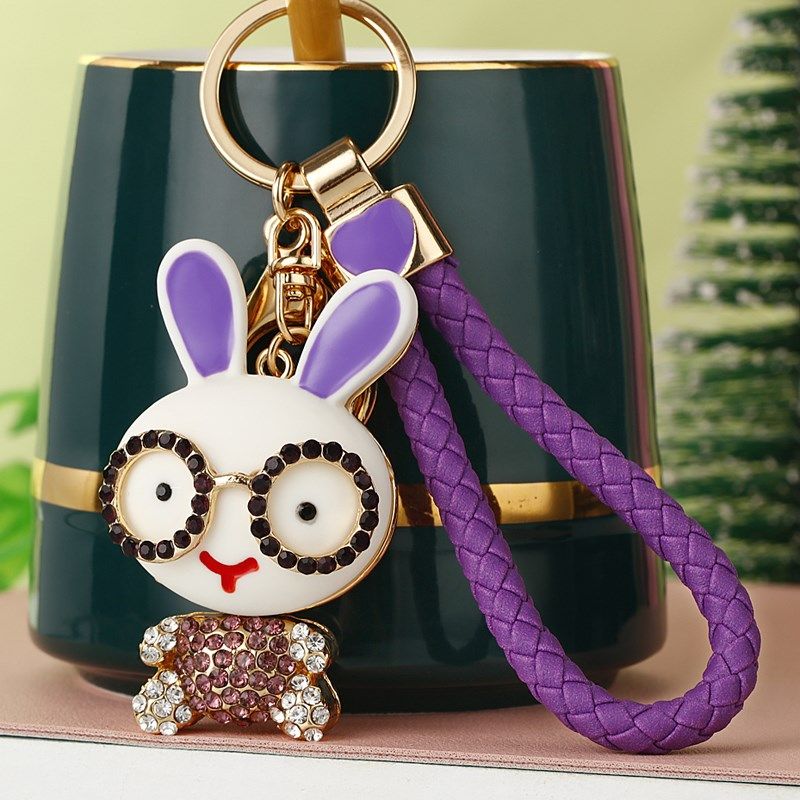 镶钻眼镜小兔子汽车钥匙扣女网红可爱创意包挂件钥匙链圈精致礼品,节庆用品/礼品,钥匙扣,淘宝优惠券,粉丝福利购,淘宝优惠卷