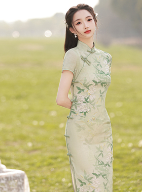 绿色高考送考改良旗袍2024年轻款气质高端素雅日常可穿连衣裙夏季