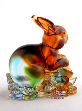 六合春 琉璃十二生肖兔子创意家居工艺礼品摆件生日贺寿结婚礼物
