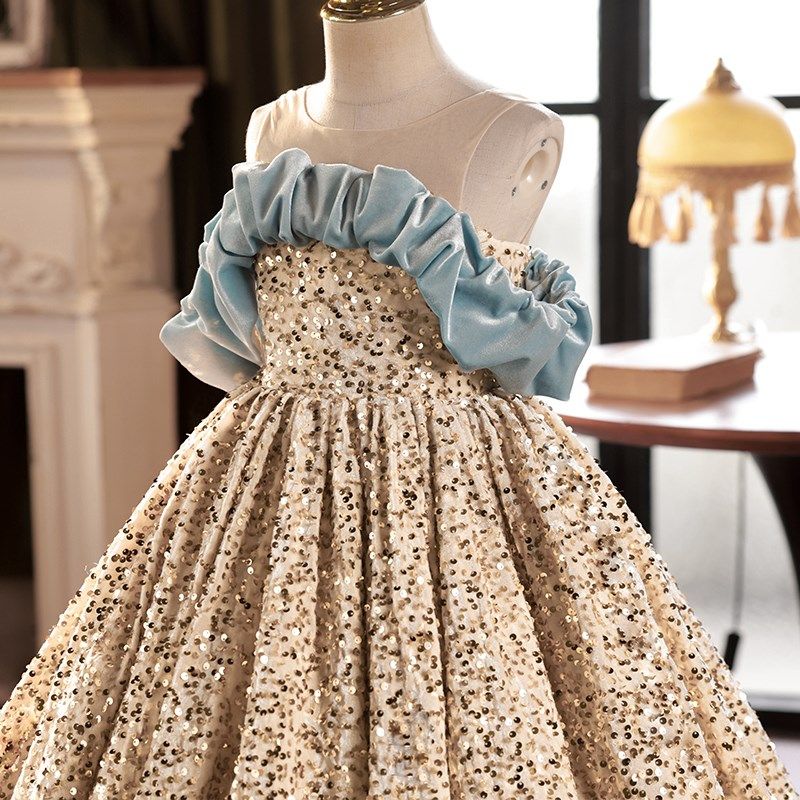 女童礼服轻奢小众高端2024新款儿童主持人亮片走秀钢琴演出服秋冬