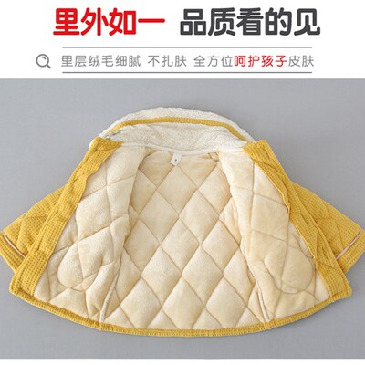 儿童棉睡衣冬加厚三层夹棉法兰绒套装可爱卡通珊瑚女童家居服冬季