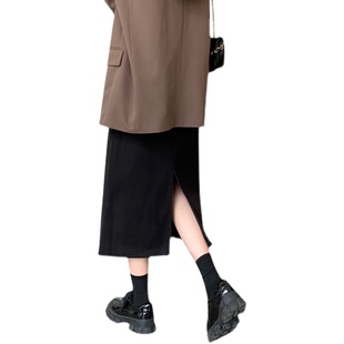 黑色毛呢裙子女秋冬中长款高腰显瘦a字长裙包臀半身裙冬天配毛衣