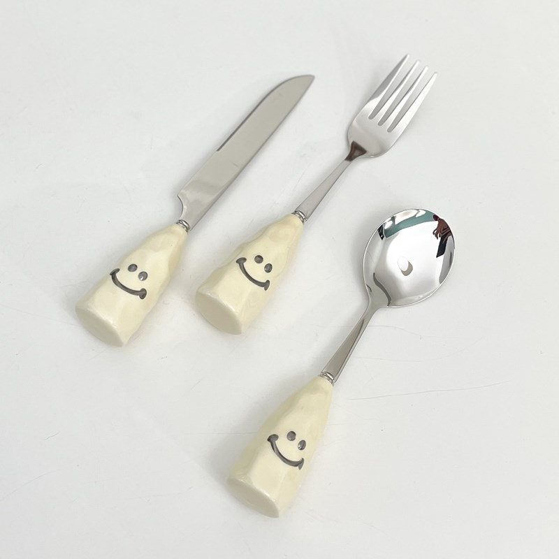 304不锈钢勺子叉子笑脸卡通不锈钢勺子高颜值家用西餐餐具刀叉勺