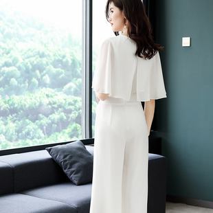 套装 白色阔腿裤 夏装 薄款 气质 美妃雅连体裤 雪纺连衣裤 女夏2021新款