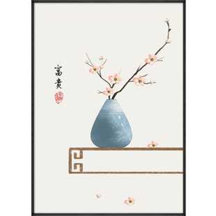 新中式风格电表箱画装饰画定制免打孔竖版餐厅空开箱遮挡挂画晶瓷