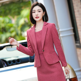 灰色西装外套女春秋2023新款职业装气质正装小个子短款西服套装裙