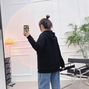 宛宛大码套头半拉链设计感连帽短款卫衣女秋冬胖mm长袖上衣外套女