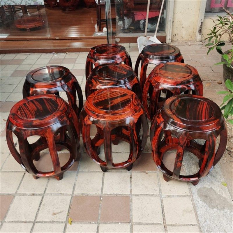 红木鼓凳老挝大红酸枝餐桌凳茶台凳交趾黄檀黑飘红家用