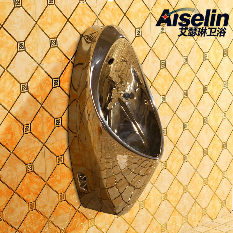 银色挂式小便斗自动感应挂墙式小便斗陶瓷银色小便器小便池尿斗